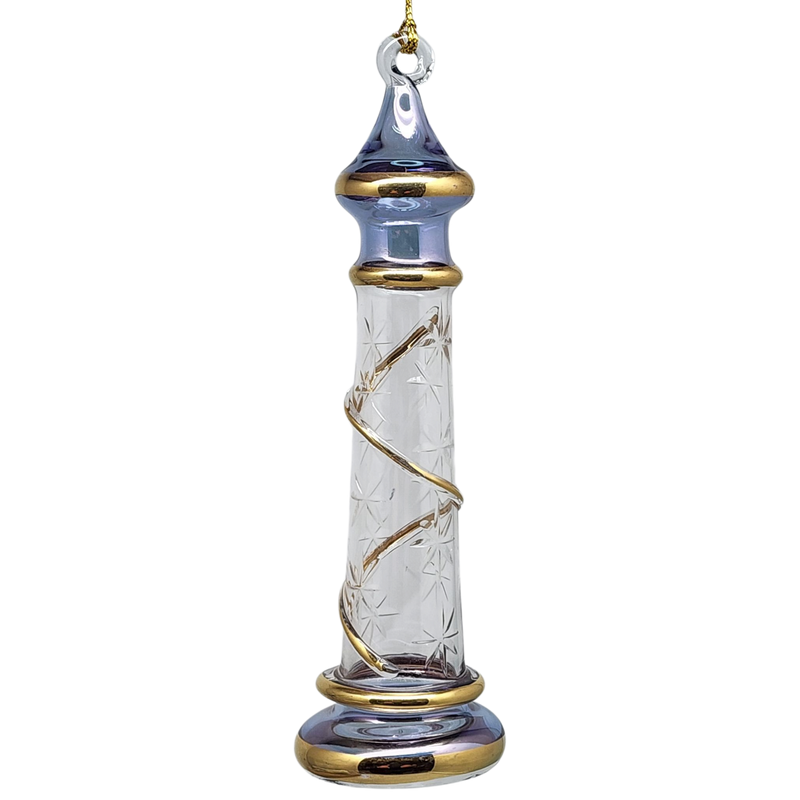Glass Lighthouse Ornament With Gold Accent - Blue