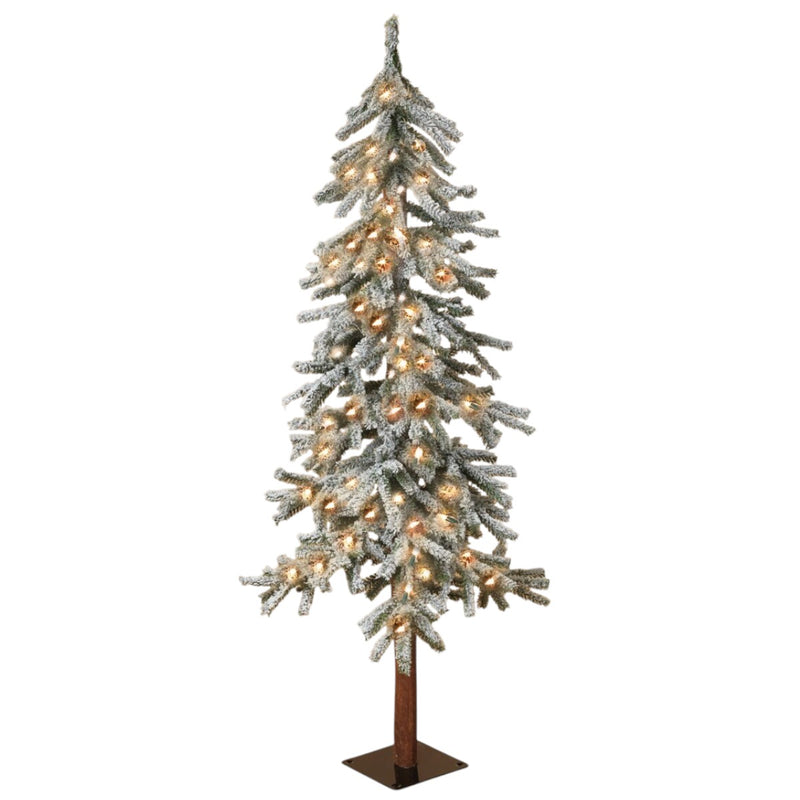 Lighted Flocked Alpine Christmas Pine Tree - 5 Foot