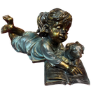 Girl and Pup Reading Figurine