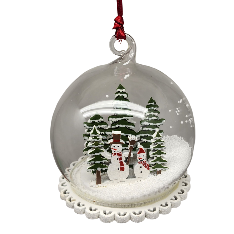 Glass Snow Ball Scene Ornament - Snowmen