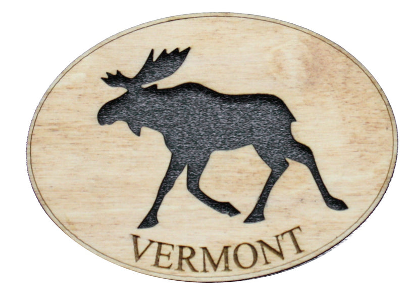 Vermont Oval Moose  Wooden Magnet