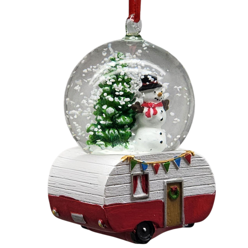 Camper Snowglobe Ornament - Snowman