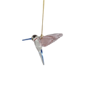 Feeding Hummingbird glass Ornament - Pink Wings / Blue Tail / Blue Beak