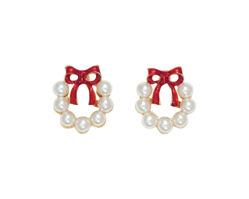 Pearls Wreaths with Bows Earrings