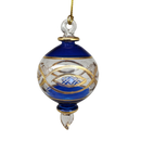 Etched Sphere Glass With Gold Accents - Cobalt