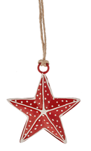 Mini Metal Star Ornament  - Red With White Dots