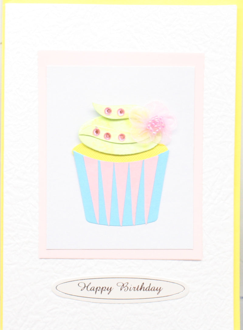Handmade Embellished Birthday Celebration Card - Cupcake