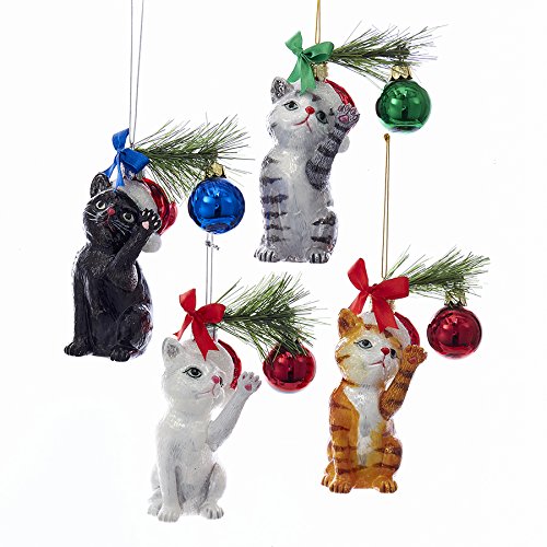 Noble Gems Christmas Cat Glass Ornaments - White - The Country Christmas Loft