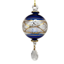 Etched Blown Glass Ball with Crystal Dangle - Blue