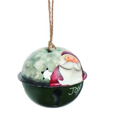 Metal Rustic Bell Ornament - Joy Santa