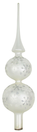 Glass 13 Inch Treetop Finial - Matte Silver with Glitterlace
