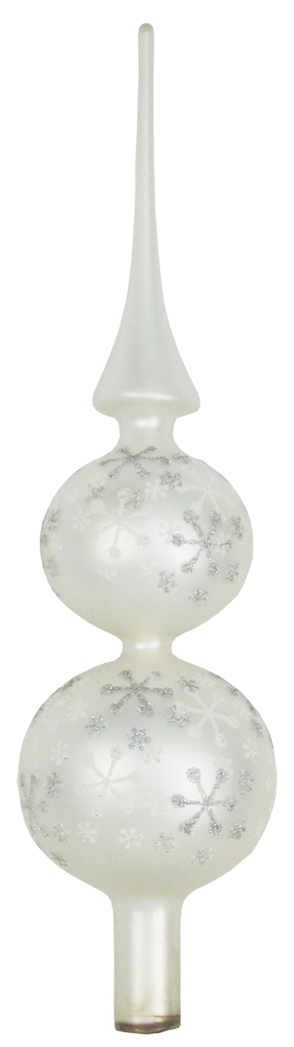 Glass 13 Inch Treetop Finial - Matte Silver with Glitterlace