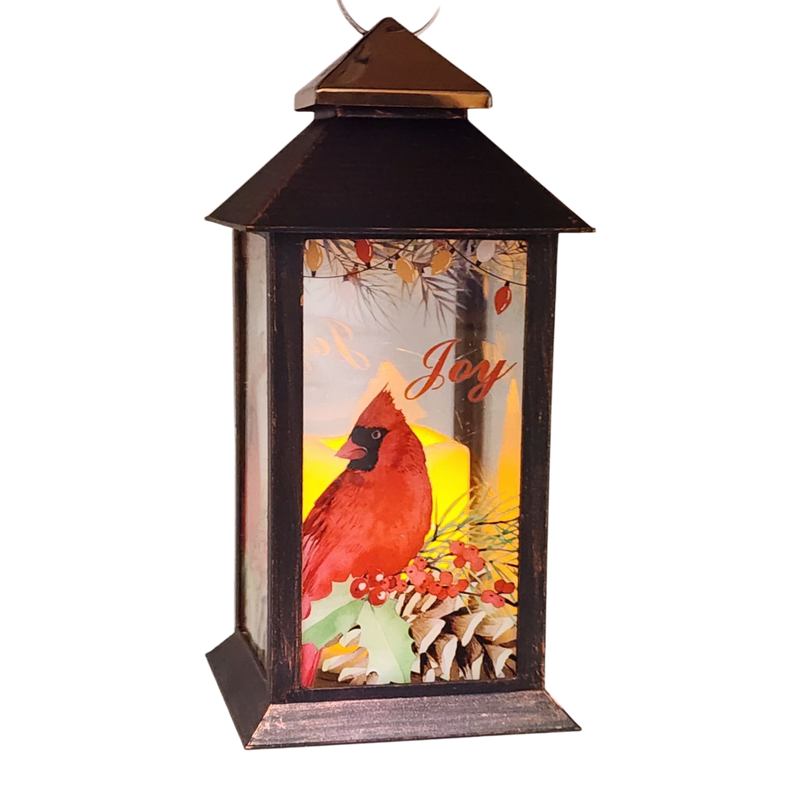 Christmas Cardinal Lantern with LED Candle - Joy