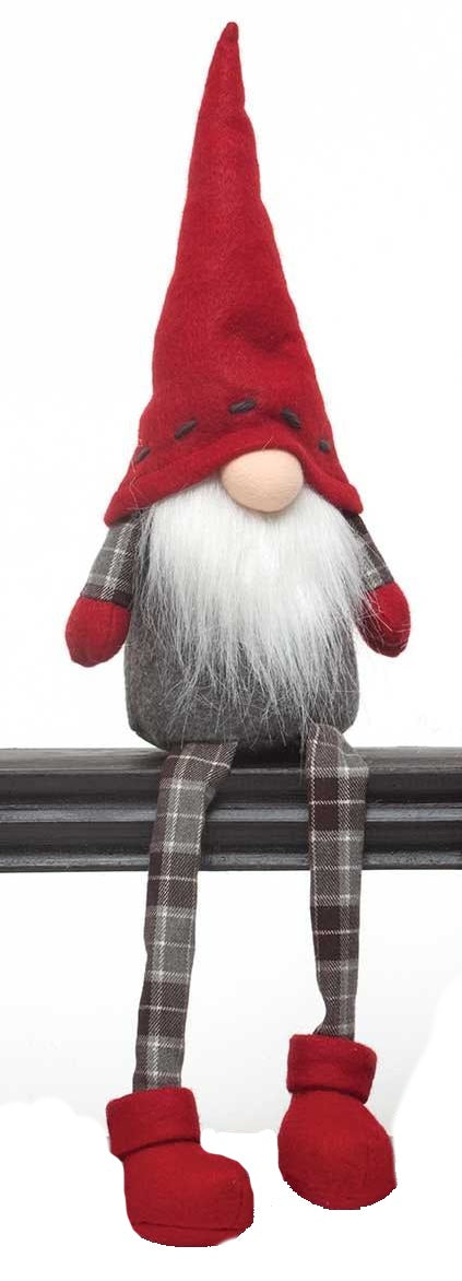17 Inch Floppy Plaid Leg Gnome Sitter - - The Country Christmas Loft