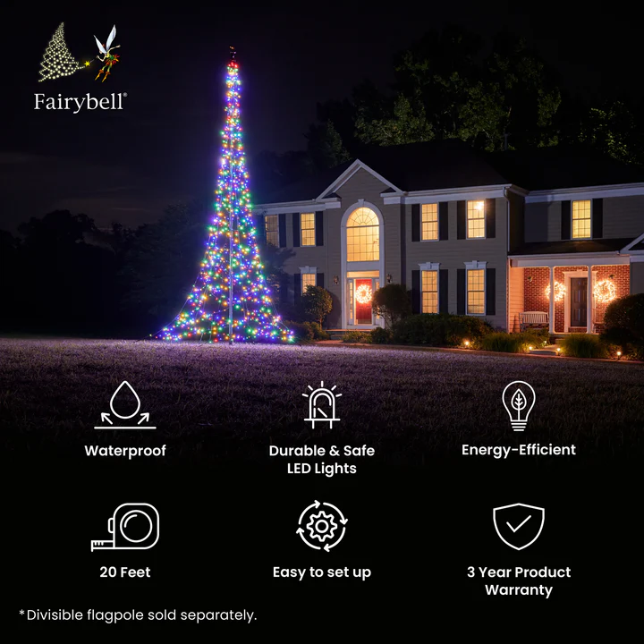 Fairybell 20 Foot Flagpole Tree - 900 LED Multi-Color