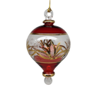 Etched Gold Teardrop Blown Glass Ornament - Red