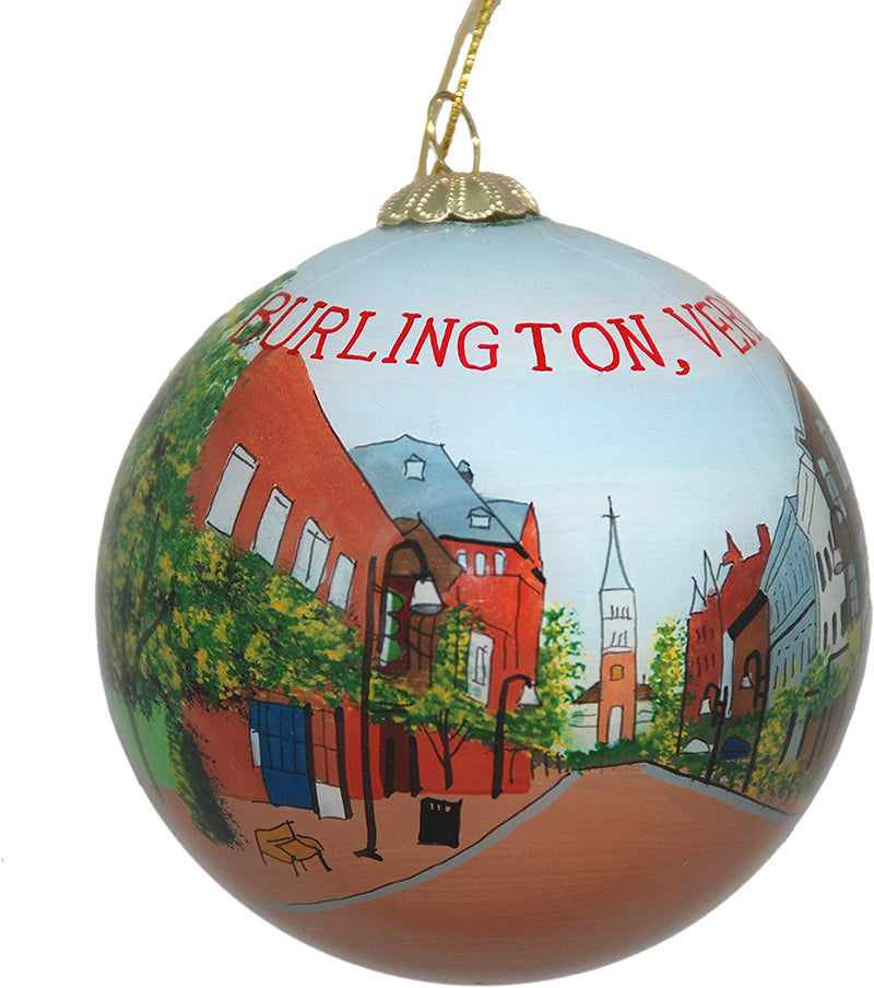 Hand Painted Glass Globe Ornament - Burlington Church Street Daytime - The Country Christmas Loft