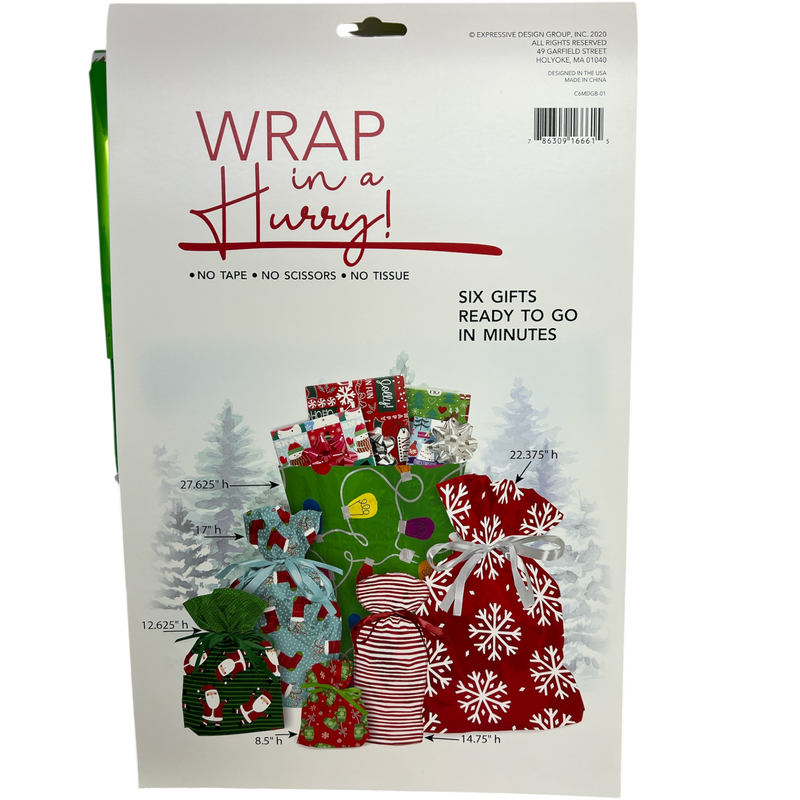 Wrap In A Hurry Pull String Gift Bag 6 piece Festive Assortment