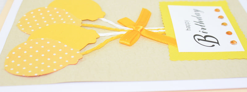 Handmade Embellished Birthday Card - Yellow Balloons