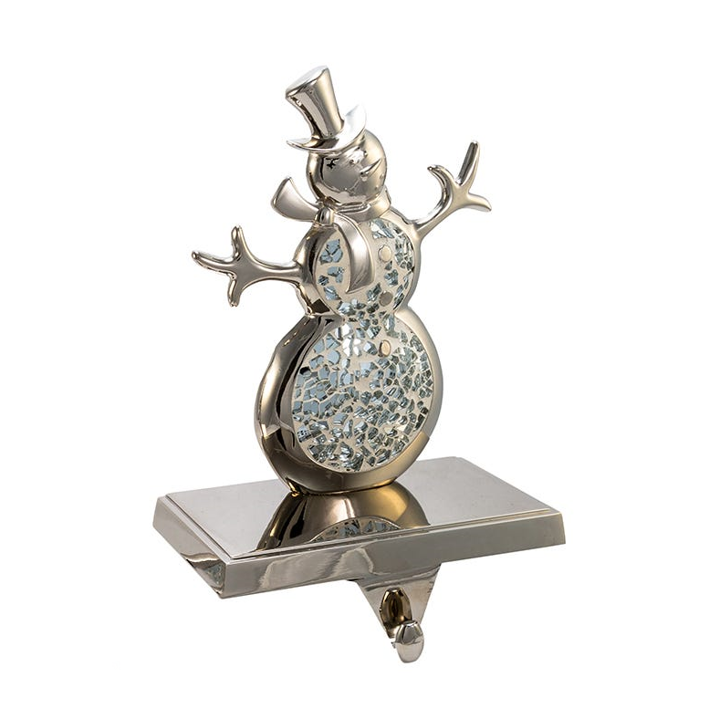 Silver Feather Mosaic Stocking Holder - Snowman