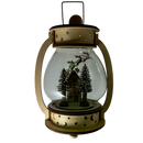 B/O Lighted Wind Up Musical Wood Glass Lantern - Santa Flying  Over House