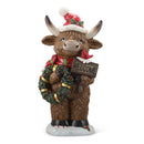 Holiday Highland Cow Welcome Statue with Lighted Wreath