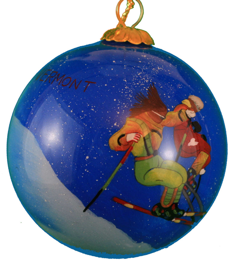 Hand Painted Glass Globe Ornament - 4 Skiers - The Country Christmas Loft