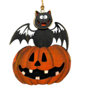 Batty and Jack-O'-Lantern Wooden Ornament