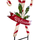 Metal Welcome Candy Cane Garden Stake - 33 Inch