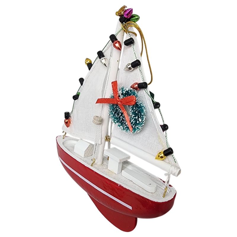 Festive Sailboat Hanging Ornament -