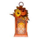 Harvest Lantern with Flickering LED Candle - Orange