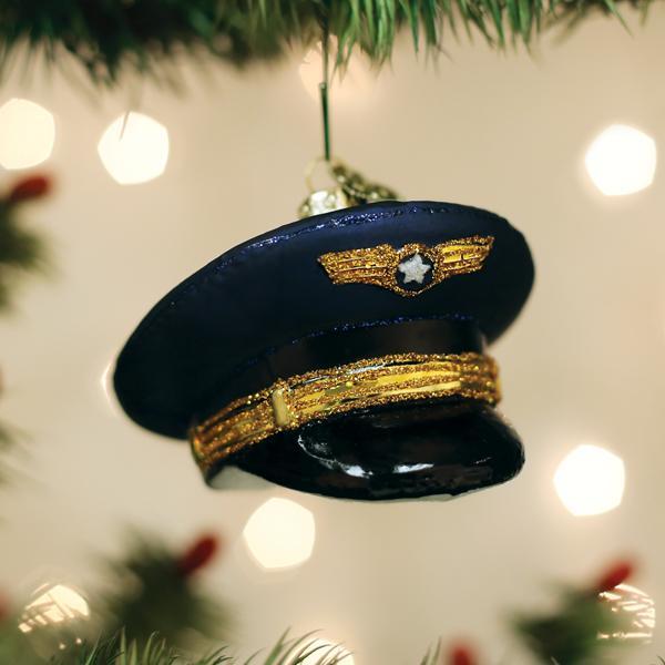 Pilots Cap Glass Ornament