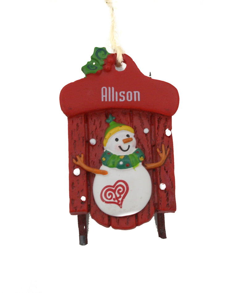 Named Snowman Sleigh - Allison - The Country Christmas Loft