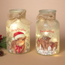 Lighted Frosted Glass Highland Cow Luminary – "Peace on Earth"