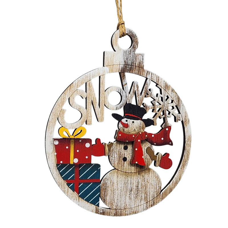 Wooden Ornament - Jolly Snowman with Presents