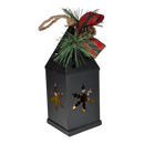 Punched-Tin Lighted Lantern - Matte Black