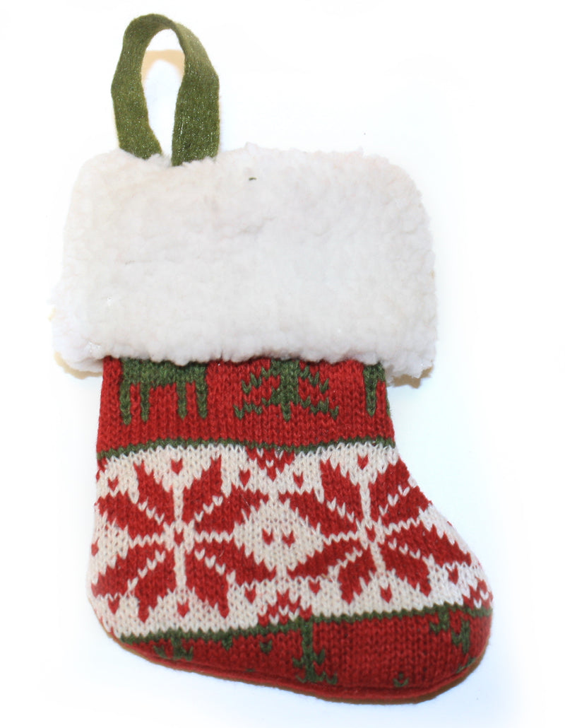 6 inch Knit Mini Stocking for the Tree - Red Snowflake - The Country Christmas Loft