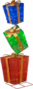 72-Inch High Lighted Stacked Glittering Gift Boxes - Christmas >> Decor - by Gerson