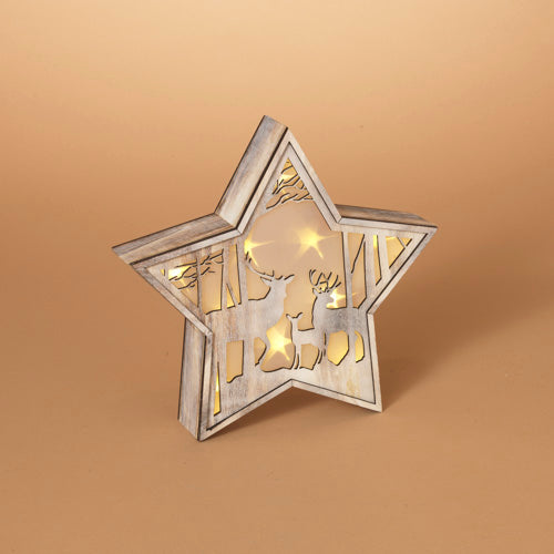 9.5 Inch Lighted Scene Wooden Star - The Country Christmas Loft