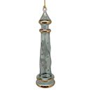 Smoky Sage Lighthouse with Gold Bands and Emerald Crystal Accents
