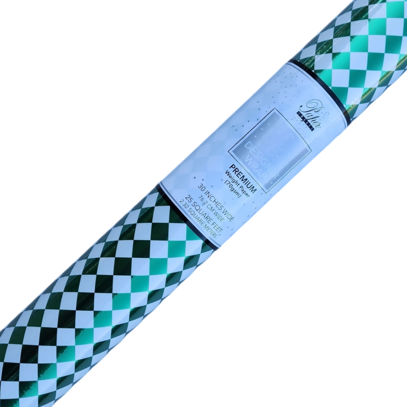 Premium Foil Roll Wrap - 30" x 120" - Emerald Checkered Delight