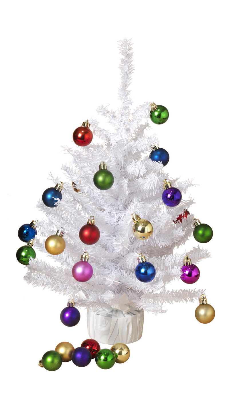 18 Inch Christmas Tree with 20 Ornaments - White