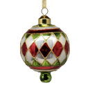 Retro Glass Reflector Ornament - 80mm - Red/Green/White Checks