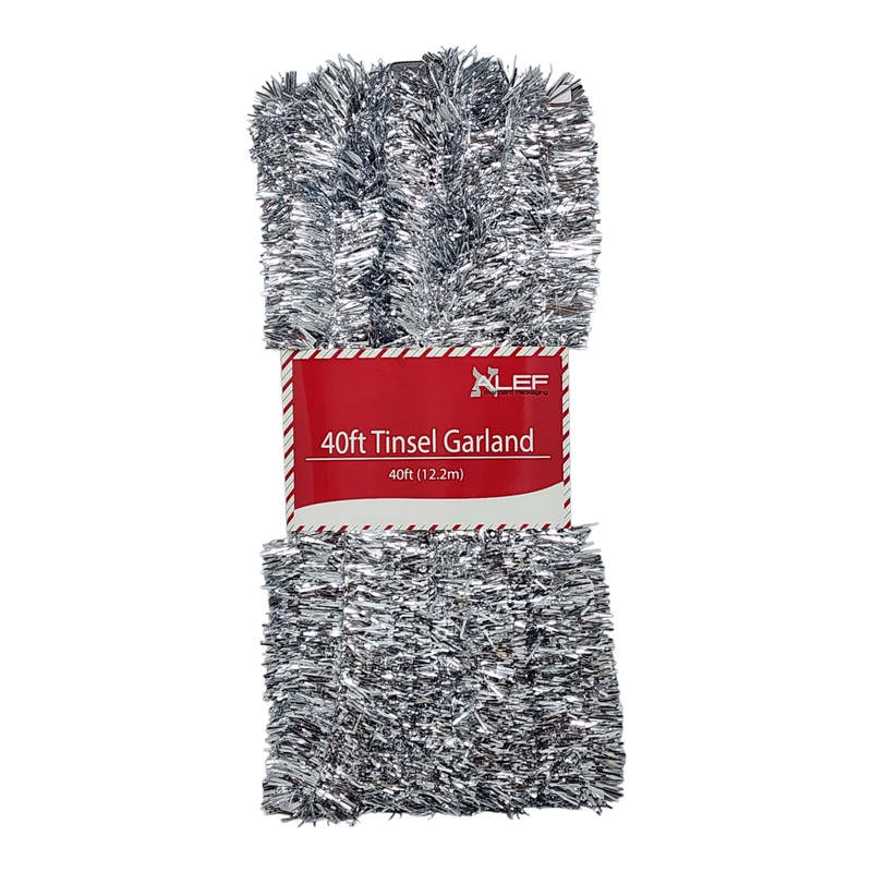 40 Feet Metallic Tinsel Garland - Silver