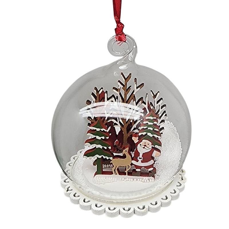 Glass Snow Ball Scene Ornament - Santa and Friends