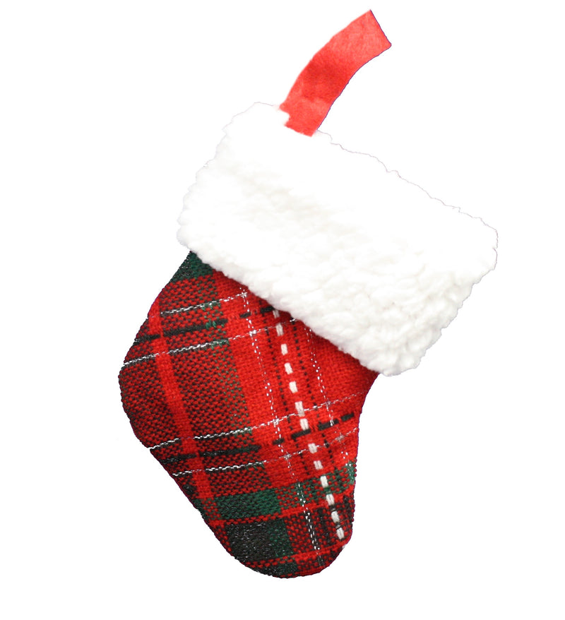 6 inch Plaid Mini Stocking for the Tree - Green Red White