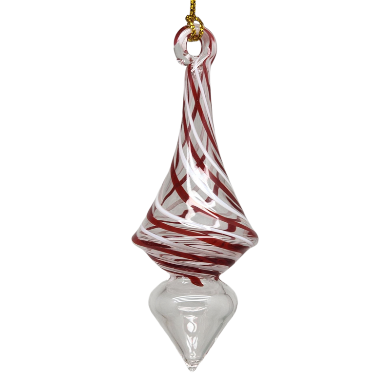 Candy Cane Stripe Blown Glass Ornament - Teardrop