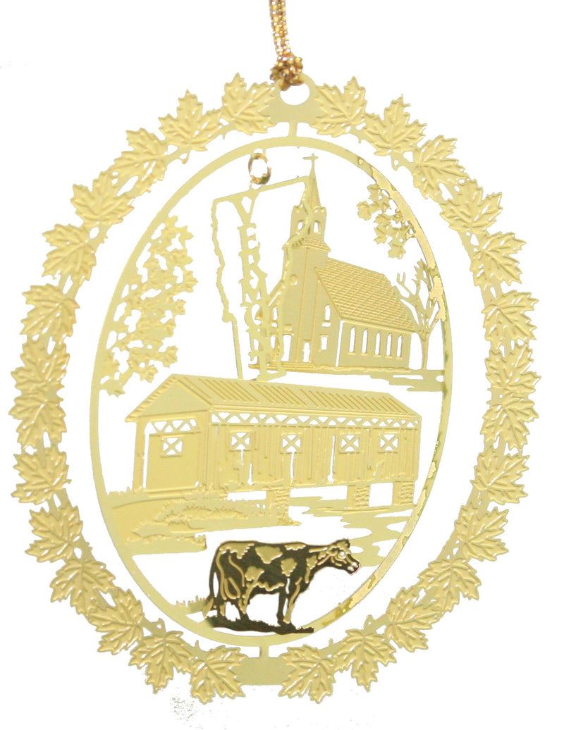 Solid Brass Ornament - Vermont Cow / Bridge / Church
