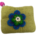 Felt Wool  Olive Green Coin Purse with Flower Applique - Gift Shoppe >> Handbags & Wallets >> Wallets - by Us Sherpa