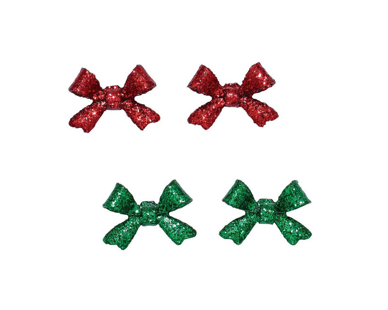 Red and Green Glitter Bows Earrings